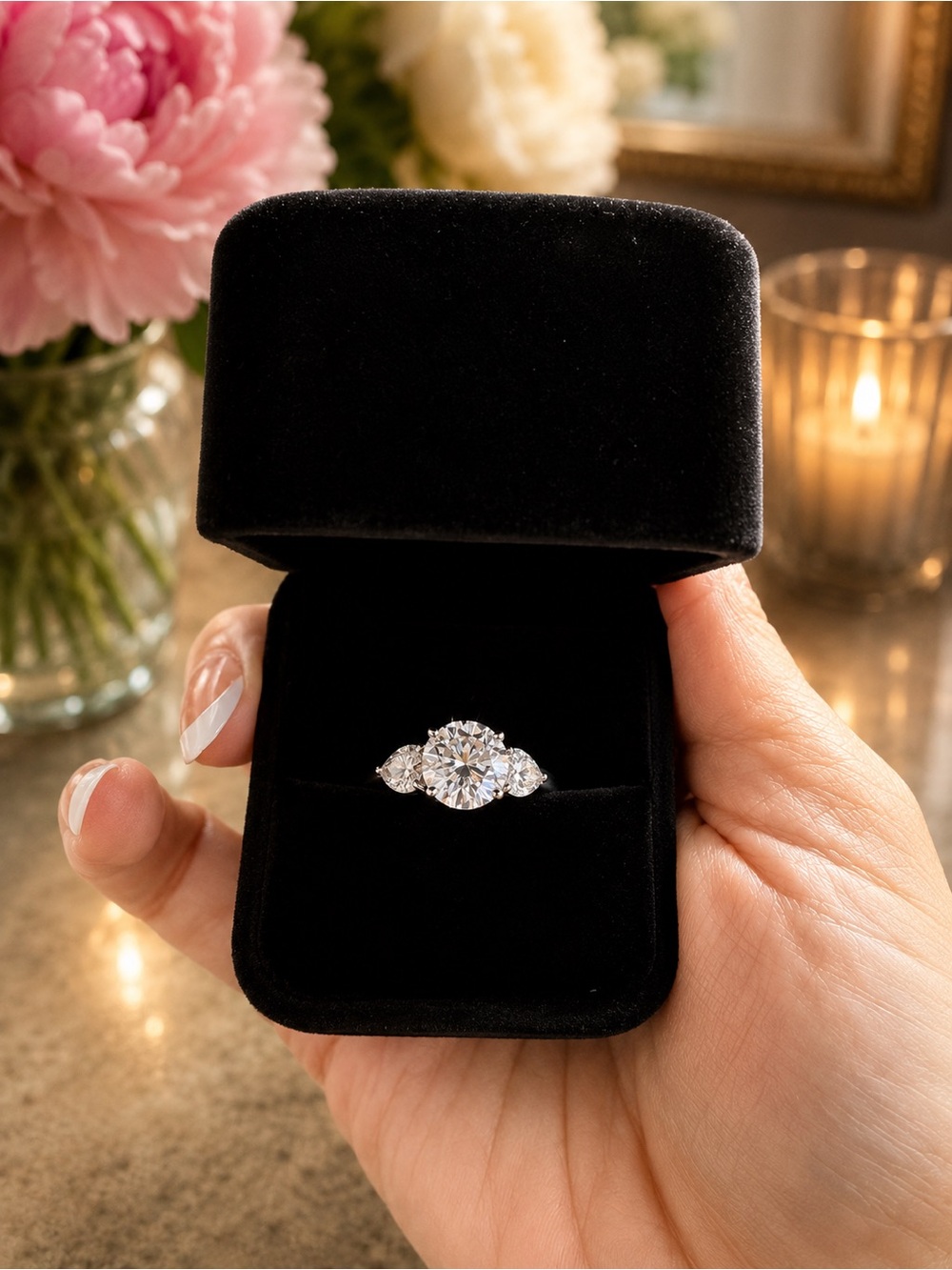Moissanite 3crt Three-Stone ring set in 925